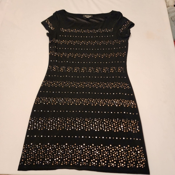 White House Black Market Black Studded Short Sleeve Dress Size M - Picture 5 of 12